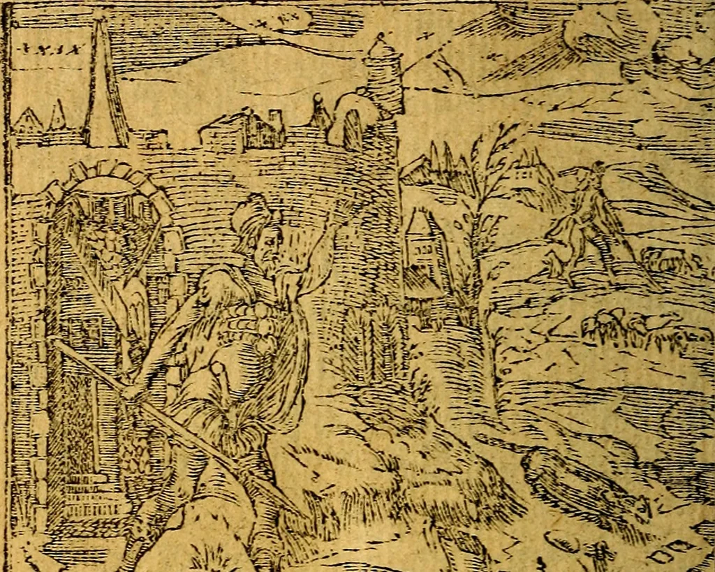 An illustration from Omnia D. And. Alciati emblemata : ad quae singula, praeter concinnas acutásque inscriptiones, lepidas & expressas imagines, ac caetera omnia, quae prioribus nostris editionibus cúm ad eorum distinctionem, tum ad ornatum & correctionem adhibita continebantur, : nunc primùm perelegantia persubtiliáq[ue] adiecta sunt epimuthia, quibus emblematum amplitudo quaecunq[ue] in iis dubia sunt aut obscura, tanquam perspicuis illustrantur, 1566, leaf 151