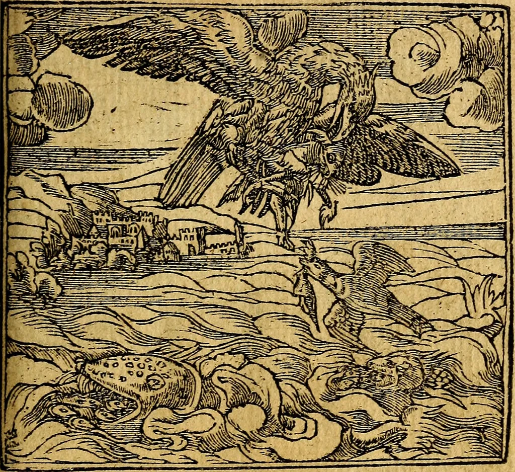 An illustration from Omnia D. And. Alciati emblemata : ad quae singula, praeter concinnas acutásque inscriptiones, lepidas & expressas imagines, ac caetera omnia, quae prioribus nostris editionibus cúm ad eorum distinctionem, tum ad ornatum & correctionem adhibita continebantur, : nunc primùm perelegantia persubtiliáq[ue] adiecta sunt epimuthia, quibus emblematum amplitudo quaecunq[ue] in iis dubia sunt aut obscura, tanquam perspicuis illustrantur, 1566, leaf 170