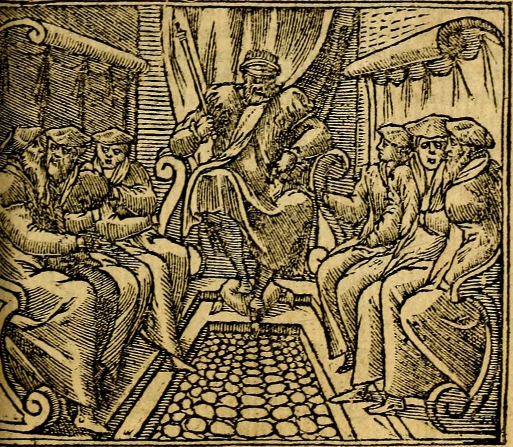 An illustration from Omnia D. And. Alciati emblemata : ad quae singula, praeter concinnas acutásque inscriptiones, lepidas & expressas imagines, ac caetera omnia, quae prioribus nostris editionibus cúm ad eorum distinctionem, tum ad ornatum & correctionem adhibita continebantur, : nunc primùm perelegantia persubtiliáq[ue] adiecta sunt epimuthia, quibus emblematum amplitudo quaecunq[ue] in iis dubia sunt aut obscura, tanquam perspicuis illustrantur, 1566, leaf 174