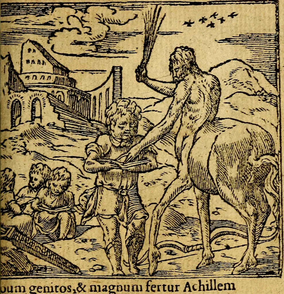 An illustration from Omnia D. And. Alciati emblemata : ad quae singula, praeter concinnas acutásque inscriptiones, lepidas & expressas imagines, ac caetera omnia, quae prioribus nostris editionibus cúm ad eorum distinctionem, tum ad ornatum & correctionem adhibita continebantur, : nunc primùm perelegantia persubtiliáq[ue] adiecta sunt epimuthia, quibus emblematum amplitudo quaecunq[ue] in iis dubia sunt aut obscura, tanquam perspicuis illustrantur, 1566, leaf 178