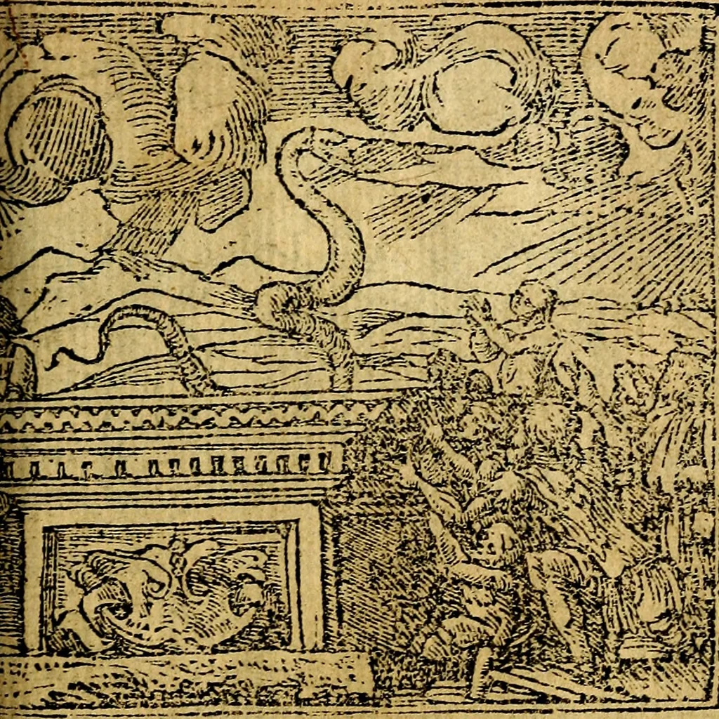 An illustration from Omnia D. And. Alciati emblemata : ad quae singula, praeter concinnas acutásque inscriptiones, lepidas & expressas imagines, ac caetera omnia, quae prioribus nostris editionibus cúm ad eorum distinctionem, tum ad ornatum & correctionem adhibita continebantur, : nunc primùm perelegantia persubtiliáq[ue] adiecta sunt epimuthia, quibus emblematum amplitudo quaecunq[ue] in iis dubia sunt aut obscura, tanquam perspicuis illustrantur, 1566, leaf 180