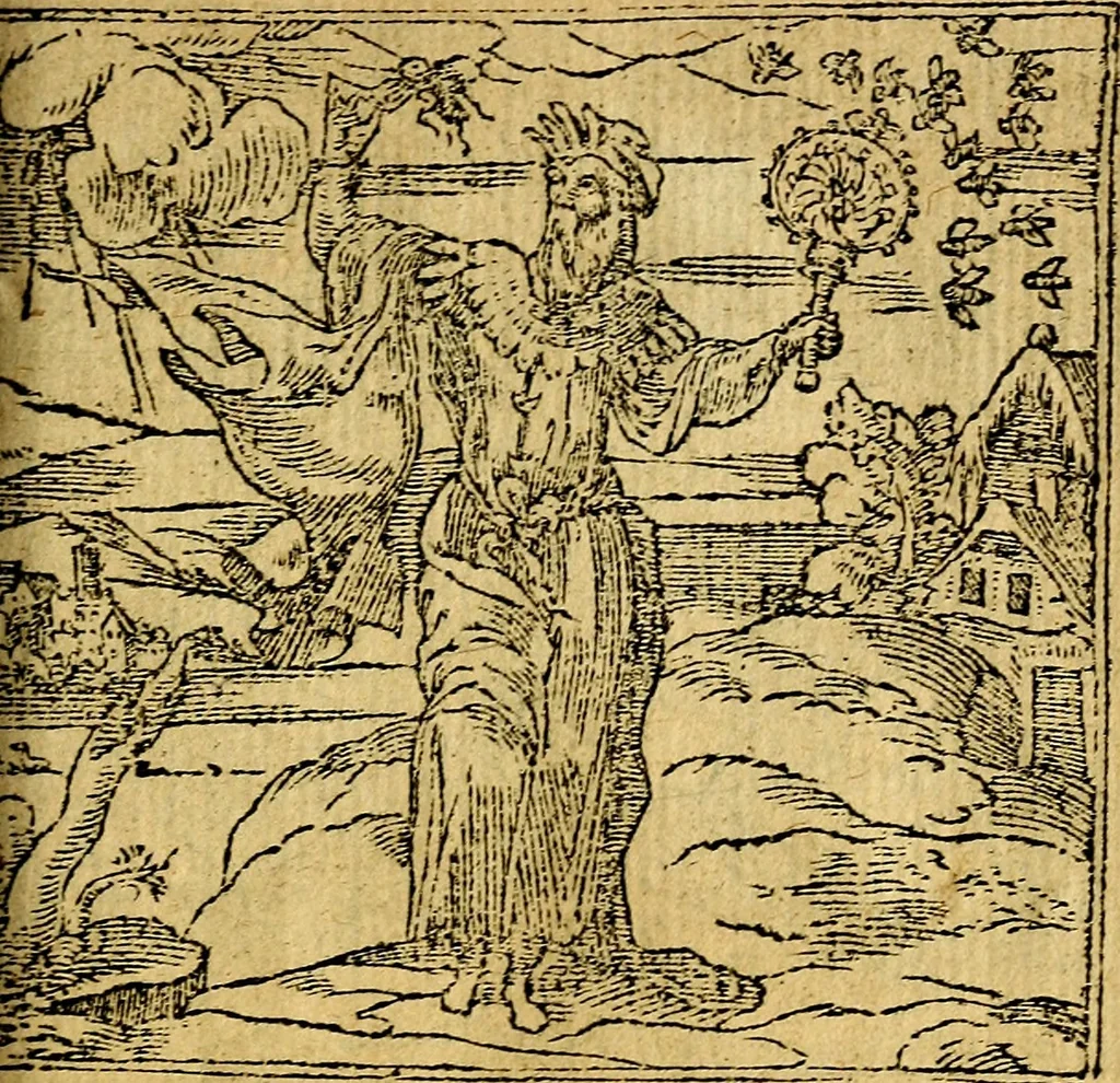 An illustration from Omnia D. And. Alciati emblemata : ad quae singula, praeter concinnas acutásque inscriptiones, lepidas & expressas imagines, ac caetera omnia, quae prioribus nostris editionibus cúm ad eorum distinctionem, tum ad ornatum & correctionem adhibita continebantur, : nunc primùm perelegantia persubtiliáq[ue] adiecta sunt epimuthia, quibus emblematum amplitudo quaecunq[ue] in iis dubia sunt aut obscura, tanquam perspicuis illustrantur, 1566, leaf 196