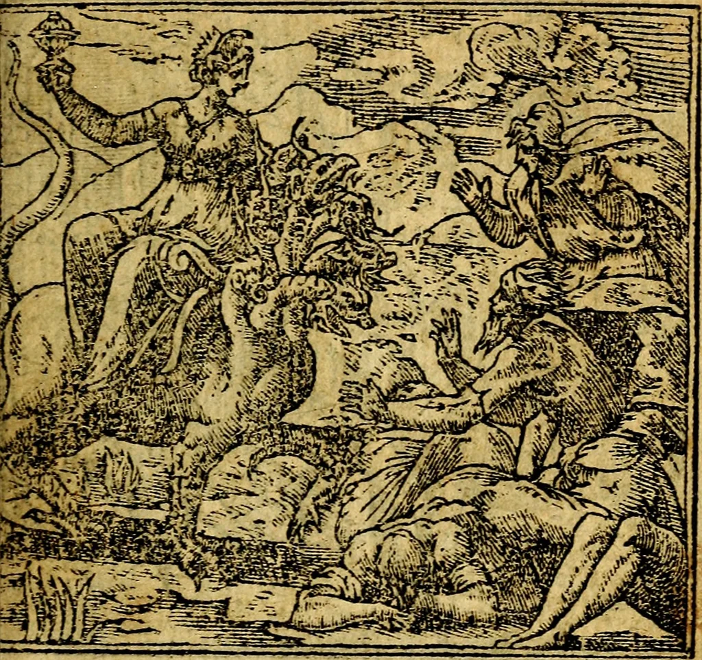 An illustration from Omnia D. And. Alciati emblemata : ad quae singula, praeter concinnas acutásque inscriptiones, lepidas & expressas imagines, ac caetera omnia, quae prioribus nostris editionibus cúm ad eorum distinctionem, tum ad ornatum & correctionem adhibita continebantur, : nunc primùm perelegantia persubtiliáq[ue] adiecta sunt epimuthia, quibus emblematum amplitudo quaecunq[ue] in iis dubia sunt aut obscura, tanquam perspicuis illustrantur, 1566, leaf 20