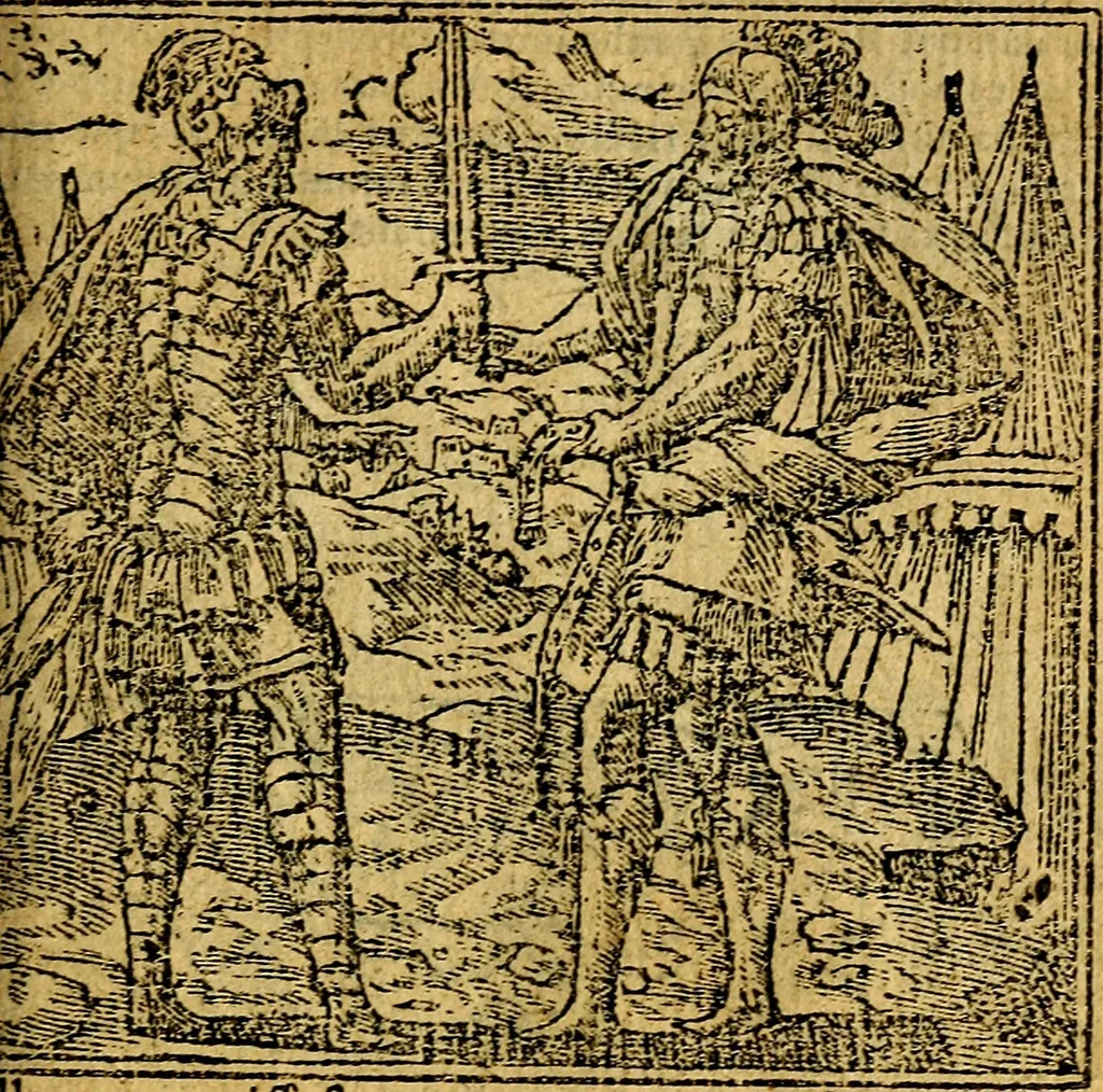 An illustration from Omnia D. And. Alciati emblemata : ad quae singula, praeter concinnas acutásque inscriptiones, lepidas & expressas imagines, ac caetera omnia, quae prioribus nostris editionibus cúm ad eorum distinctionem, tum ad ornatum & correctionem adhibita continebantur, : nunc primùm perelegantia persubtiliáq[ue] adiecta sunt epimuthia, quibus emblematum amplitudo quaecunq[ue] in iis dubia sunt aut obscura, tanquam perspicuis illustrantur, 1566, leaf 200