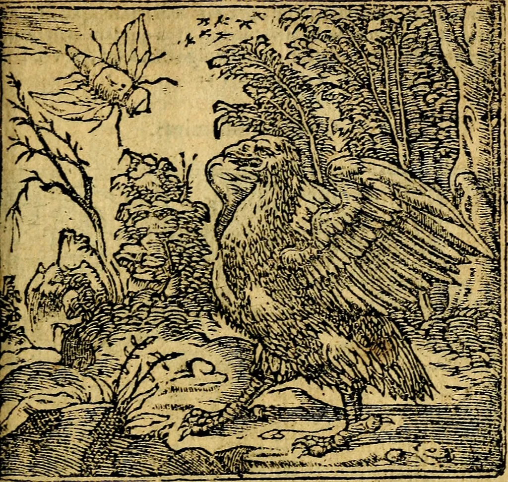 An illustration from Omnia D. And. Alciati emblemata : ad quae singula, praeter concinnas acutásque inscriptiones, lepidas & expressas imagines, ac caetera omnia, quae prioribus nostris editionibus cúm ad eorum distinctionem, tum ad ornatum & correctionem adhibita continebantur, : nunc primùm perelegantia persubtiliáq[ue] adiecta sunt epimuthia, quibus emblematum amplitudo quaecunq[ue] in iis dubia sunt aut obscura, tanquam perspicuis illustrantur, 1566, leaf 202