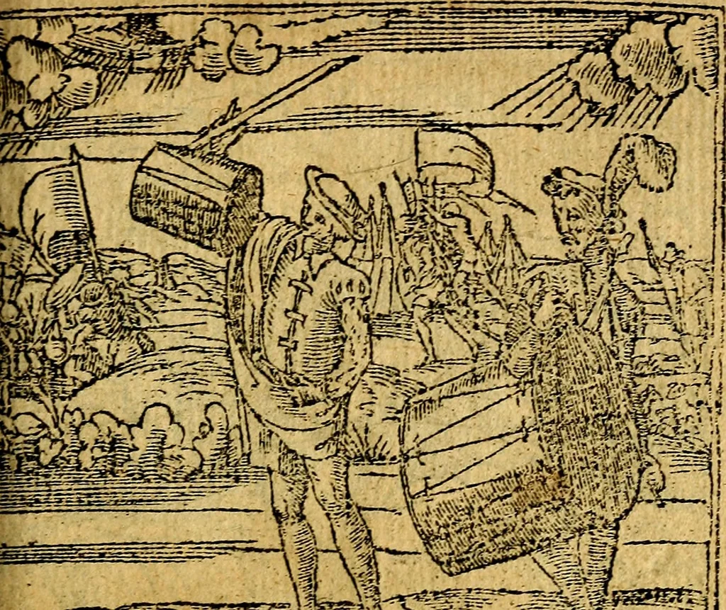 An illustration from Omnia D. And. Alciati emblemata : ad quae singula, praeter concinnas acutásque inscriptiones, lepidas & expressas imagines, ac caetera omnia, quae prioribus nostris editionibus cúm ad eorum distinctionem, tum ad ornatum & correctionem adhibita continebantur, : nunc primùm perelegantia persubtiliáq[ue] adiecta sunt epimuthia, quibus emblematum amplitudo quaecunq[ue] in iis dubia sunt aut obscura, tanquam perspicuis illustrantur, 1566, leaf 204