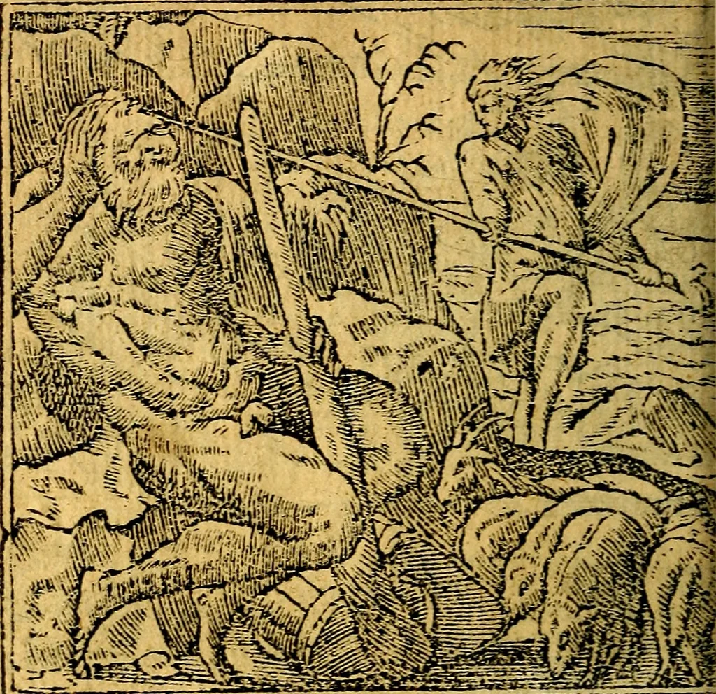 An illustration from Omnia D. And. Alciati emblemata : ad quae singula, praeter concinnas acutásque inscriptiones, lepidas & expressas imagines, ac caetera omnia, quae prioribus nostris editionibus cúm ad eorum distinctionem, tum ad ornatum & correctionem adhibita continebantur, : nunc primùm perelegantia persubtiliáq[ue] adiecta sunt epimuthia, quibus emblematum amplitudo quaecunq[ue] in iis dubia sunt aut obscura, tanquam perspicuis illustrantur, 1566, leaf 205