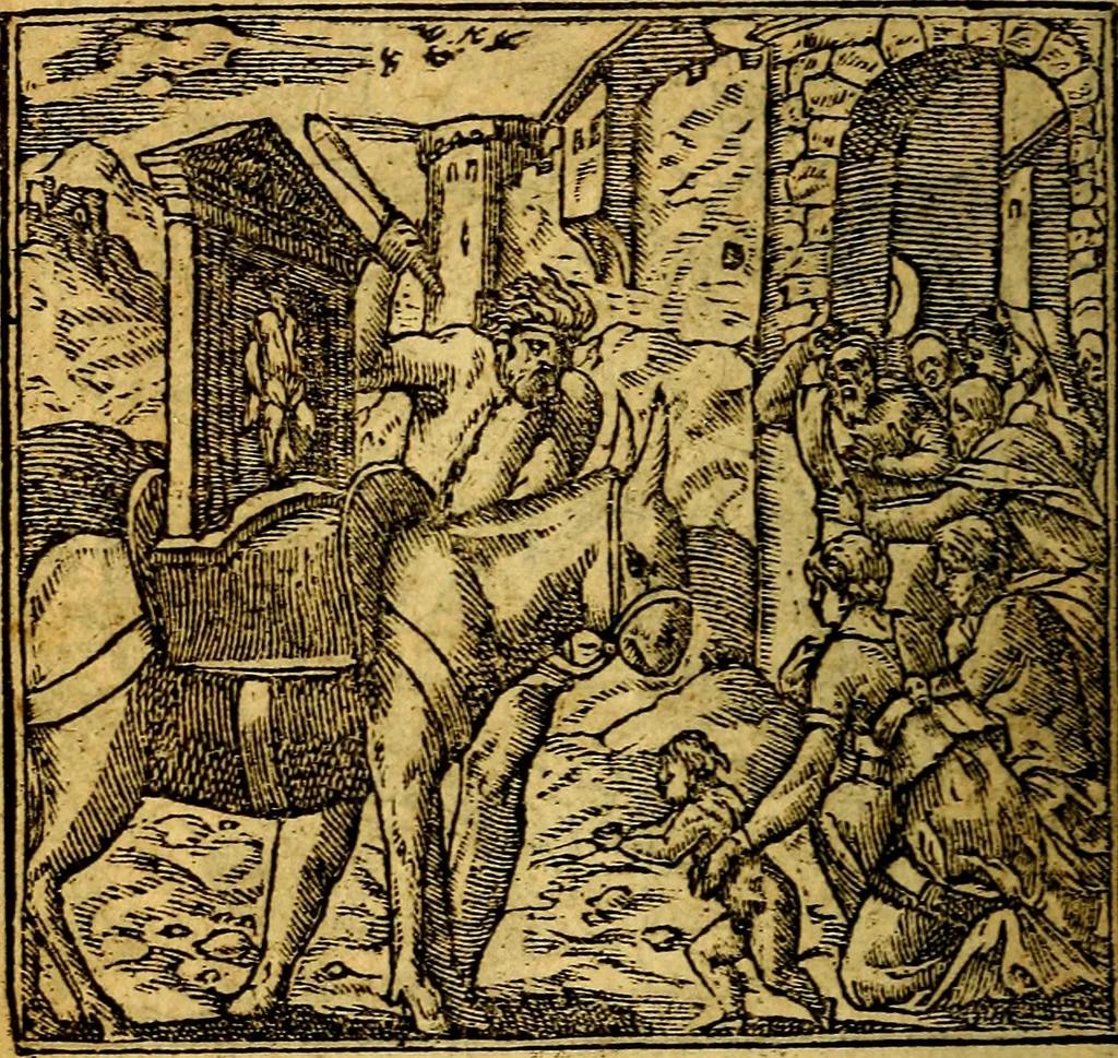 An illustration from Omnia D. And. Alciati emblemata : ad quae singula, praeter concinnas acutásque inscriptiones, lepidas & expressas imagines, ac caetera omnia, quae prioribus nostris editionibus cúm ad eorum distinctionem, tum ad ornatum & correctionem adhibita continebantur, : nunc primùm perelegantia persubtiliáq[ue] adiecta sunt epimuthia, quibus emblematum amplitudo quaecunq[ue] in iis dubia sunt aut obscura, tanquam perspicuis illustrantur, 1566, leaf 21