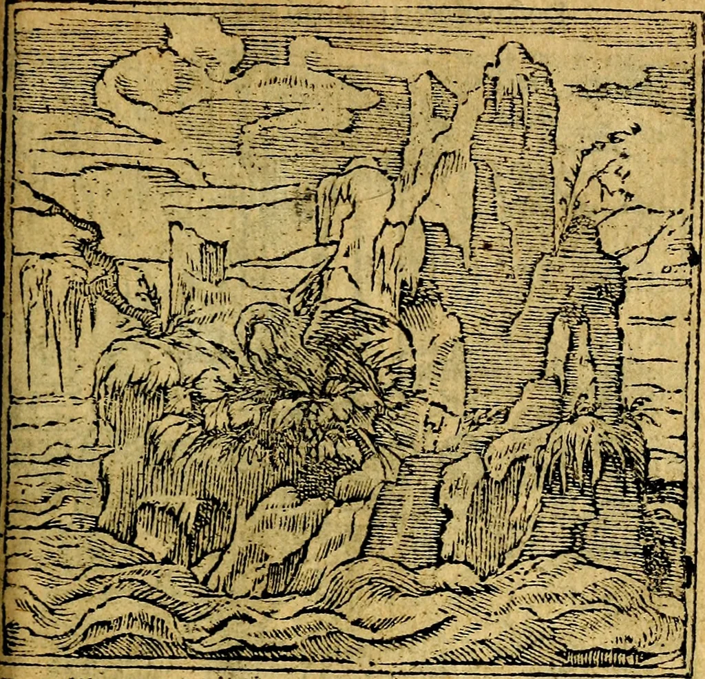 An illustration from Omnia D. And. Alciati emblemata : ad quae singula, praeter concinnas acutásque inscriptiones, lepidas & expressas imagines, ac caetera omnia, quae prioribus nostris editionibus cúm ad eorum distinctionem, tum ad ornatum & correctionem adhibita continebantur, : nunc primùm perelegantia persubtiliáq[ue] adiecta sunt epimuthia, quibus emblematum amplitudo quaecunq[ue] in iis dubia sunt aut obscura, tanquam perspicuis illustrantur, 1566, leaf 214