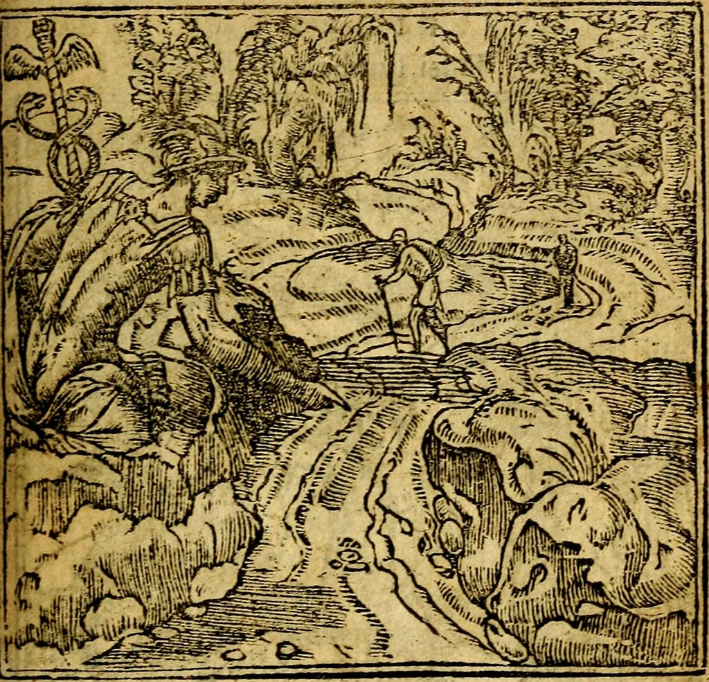 An illustration from Omnia D. And. Alciati emblemata : ad quae singula, praeter concinnas acutásque inscriptiones, lepidas & expressas imagines, ac caetera omnia, quae prioribus nostris editionibus cúm ad eorum distinctionem, tum ad ornatum & correctionem adhibita continebantur, : nunc primùm perelegantia persubtiliáq[ue] adiecta sunt epimuthia, quibus emblematum amplitudo quaecunq[ue] in iis dubia sunt aut obscura, tanquam perspicuis illustrantur, 1566, leaf 22