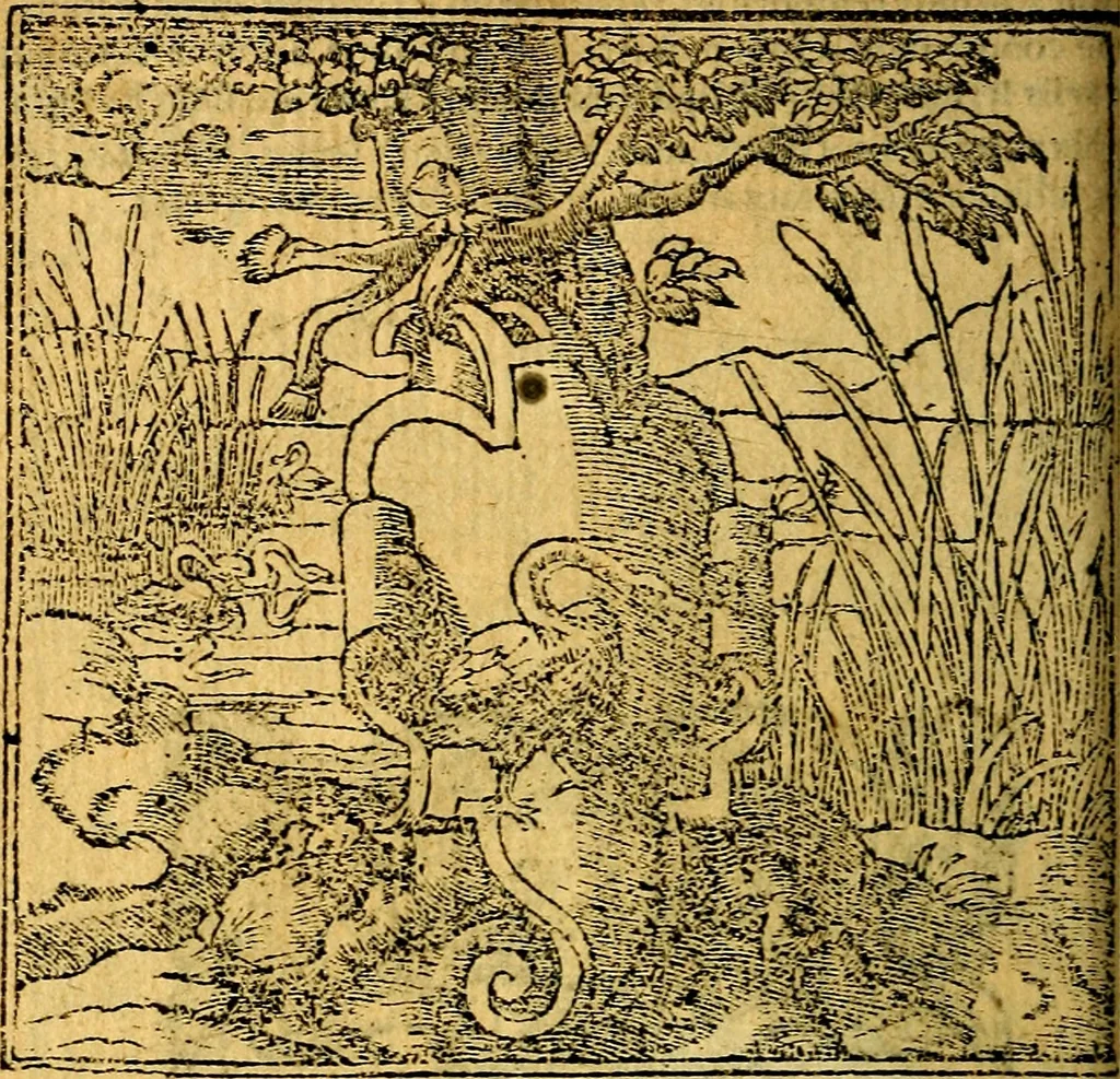 An illustration from Omnia D. And. Alciati emblemata : ad quae singula, praeter concinnas acutásque inscriptiones, lepidas & expressas imagines, ac caetera omnia, quae prioribus nostris editionibus cúm ad eorum distinctionem, tum ad ornatum & correctionem adhibita continebantur, : nunc primùm perelegantia persubtiliáq[ue] adiecta sunt epimuthia, quibus emblematum amplitudo quaecunq[ue] in iis dubia sunt aut obscura, tanquam perspicuis illustrantur, 1566, leaf 221