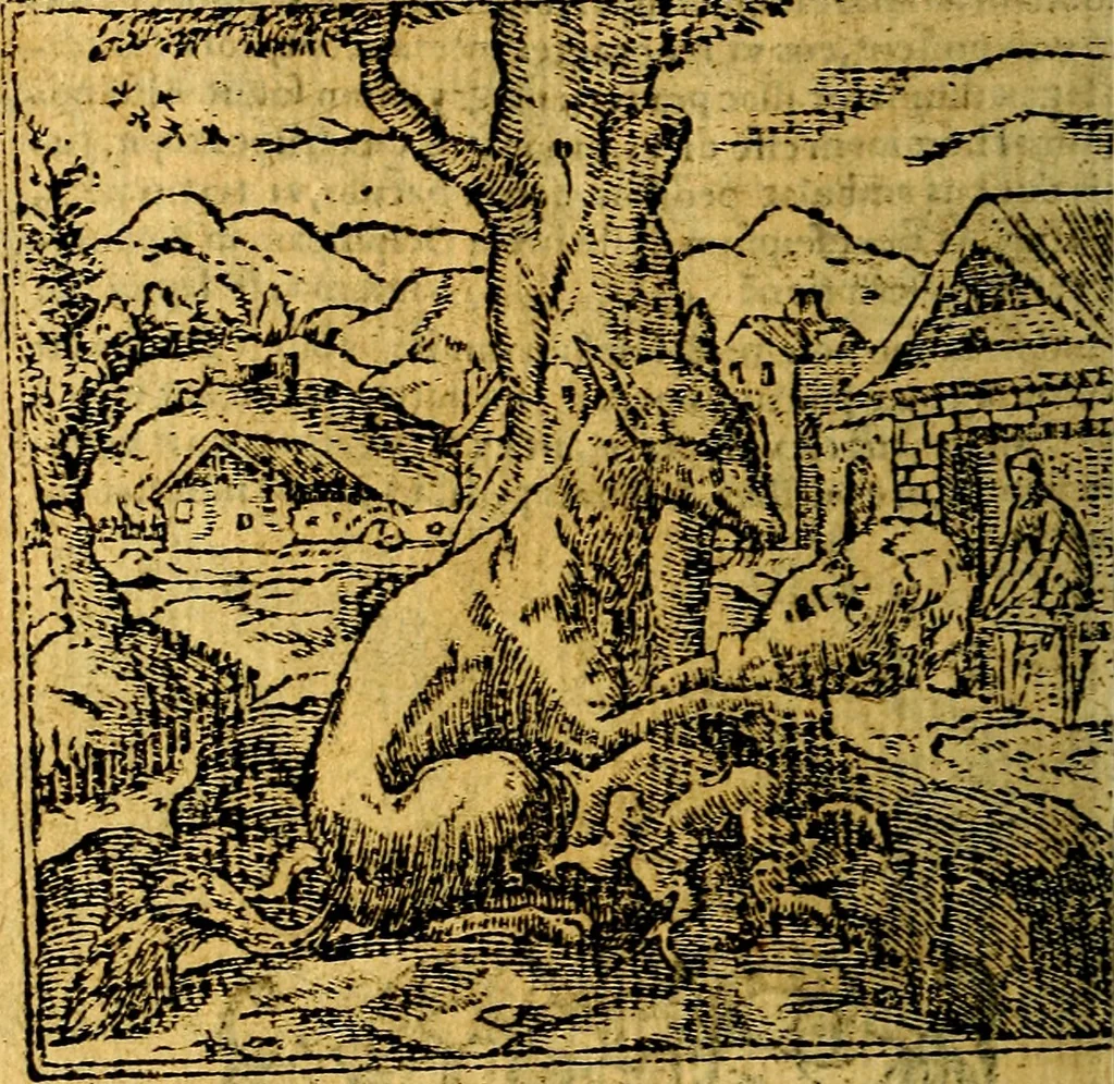 An illustration from Omnia D. And. Alciati emblemata : ad quae singula, praeter concinnas acutásque inscriptiones, lepidas & expressas imagines, ac caetera omnia, quae prioribus nostris editionibus cúm ad eorum distinctionem, tum ad ornatum & correctionem adhibita continebantur, : nunc primùm perelegantia persubtiliáq[ue] adiecta sunt epimuthia, quibus emblematum amplitudo quaecunq[ue] in iis dubia sunt aut obscura, tanquam perspicuis illustrantur, 1566, leaf 229