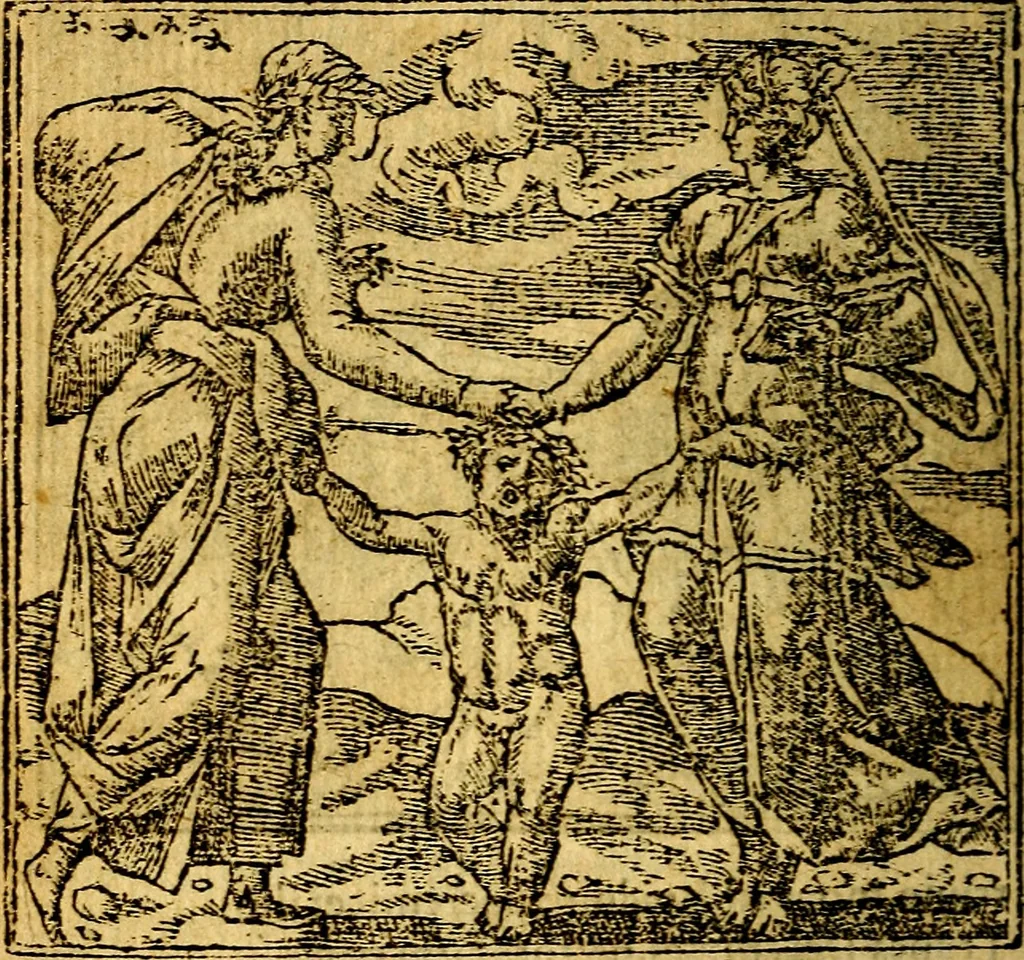 An illustration from Omnia D. And. Alciati emblemata : ad quae singula, praeter concinnas acutásque inscriptiones, lepidas & expressas imagines, ac caetera omnia, quae prioribus nostris editionibus cúm ad eorum distinctionem, tum ad ornatum & correctionem adhibita continebantur, : nunc primùm perelegantia persubtiliáq[ue] adiecta sunt epimuthia, quibus emblematum amplitudo quaecunq[ue] in iis dubia sunt aut obscura, tanquam perspicuis illustrantur, 1566, leaf 23