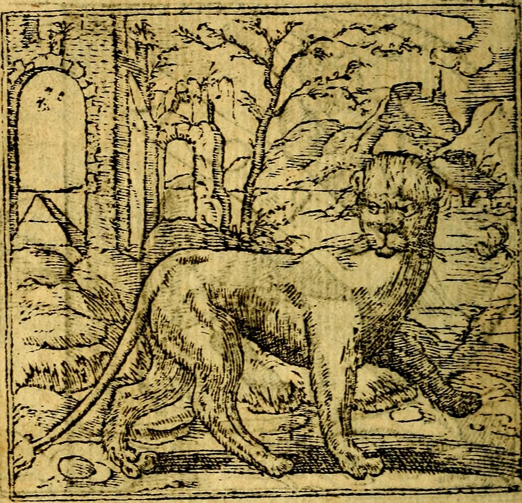 An illustration from Omnia D. And. Alciati emblemata : ad quae singula, praeter concinnas acutásque inscriptiones, lepidas & expressas imagines, ac caetera omnia, quae prioribus nostris editionibus cúm ad eorum distinctionem, tum ad ornatum & correctionem adhibita continebantur, : nunc primùm perelegantia persubtiliáq[ue] adiecta sunt epimuthia, quibus emblematum amplitudo quaecunq[ue] in iis dubia sunt aut obscura, tanquam perspicuis illustrantur, 1566, leaf 27