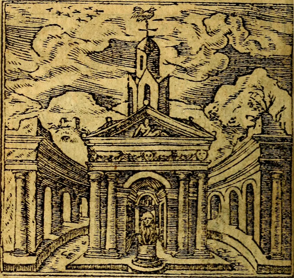 An illustration from Omnia D. And. Alciati emblemata : ad quae singula, praeter concinnas acutásque inscriptiones, lepidas & expressas imagines, ac caetera omnia, quae prioribus nostris editionibus cúm ad eorum distinctionem, tum ad ornatum & correctionem adhibita continebantur, : nunc primùm perelegantia persubtiliáq[ue] adiecta sunt epimuthia, quibus emblematum amplitudo quaecunq[ue] in iis dubia sunt aut obscura, tanquam perspicuis illustrantur, 1566, leaf 29