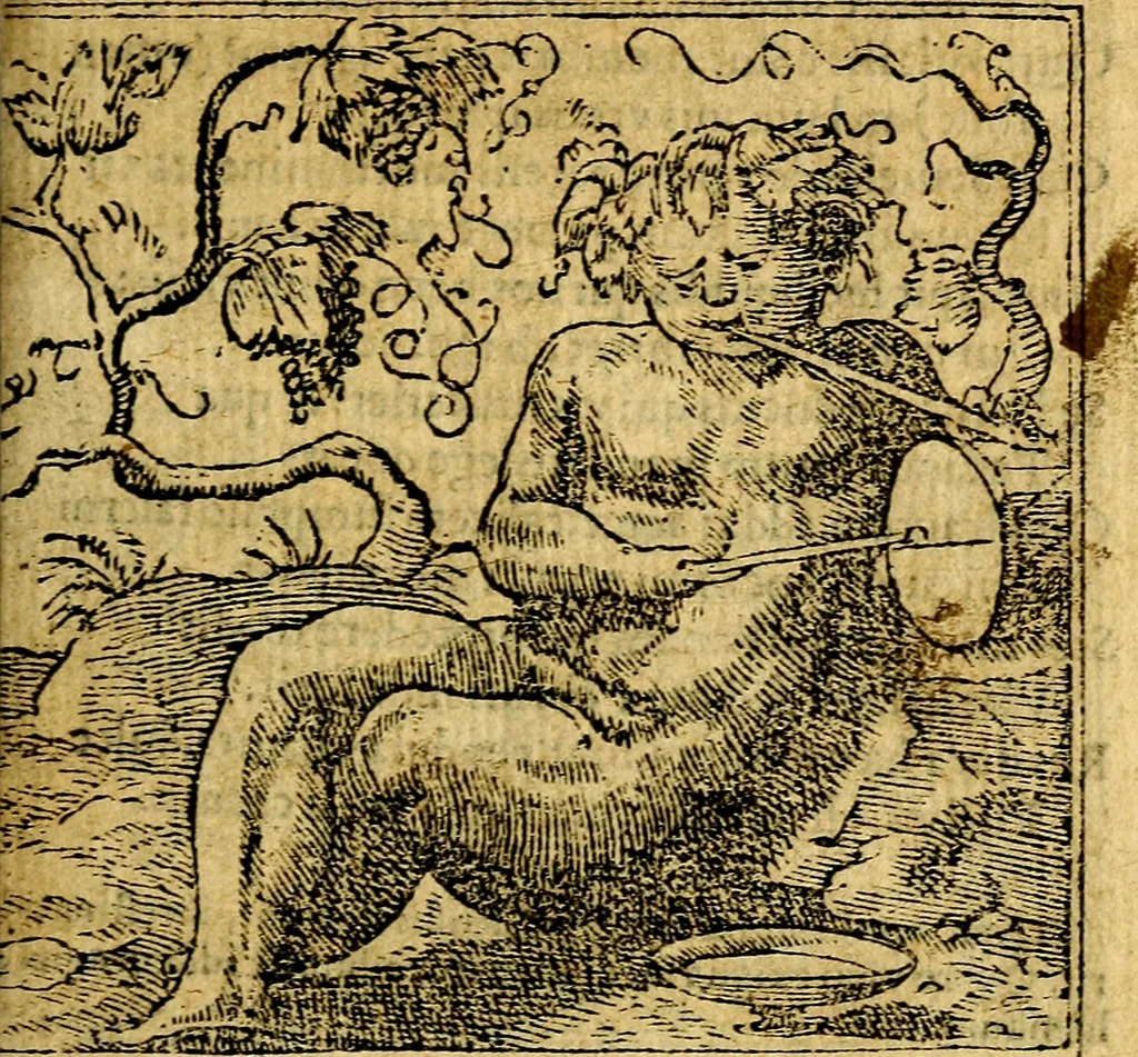 An illustration from Omnia D. And. Alciati emblemata : ad quae singula, praeter concinnas acutásque inscriptiones, lepidas & expressas imagines, ac caetera omnia, quae prioribus nostris editionibus cúm ad eorum distinctionem, tum ad ornatum & correctionem adhibita continebantur, : nunc primùm perelegantia persubtiliáq[ue] adiecta sunt epimuthia, quibus emblematum amplitudo quaecunq[ue] in iis dubia sunt aut obscura, tanquam perspicuis illustrantur, 1566, leaf 40