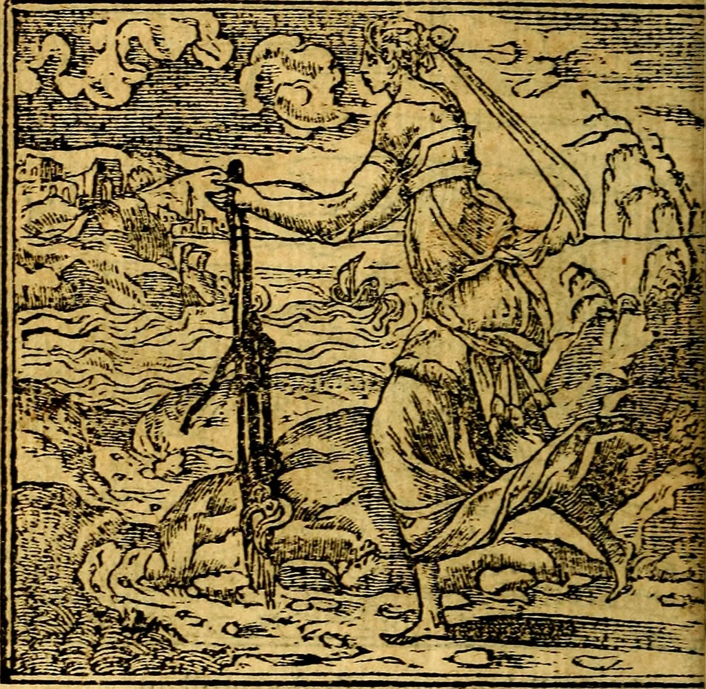 An illustration from Omnia D. And. Alciati emblemata : ad quae singula, praeter concinnas acutásque inscriptiones, lepidas & expressas imagines, ac caetera omnia, quae prioribus nostris editionibus cúm ad eorum distinctionem, tum ad ornatum & correctionem adhibita continebantur, : nunc primùm perelegantia persubtiliáq[ue] adiecta sunt epimuthia, quibus emblematum amplitudo quaecunq[ue] in iis dubia sunt aut obscura, tanquam perspicuis illustrantur, 1566, leaf 43