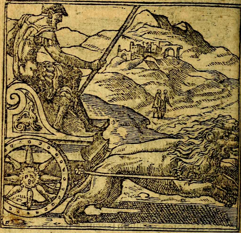 An illustration from Omnia D. And. Alciati emblemata : ad quae singula, praeter concinnas acutásque inscriptiones, lepidas & expressas imagines, ac caetera omnia, quae prioribus nostris editionibus cúm ad eorum distinctionem, tum ad ornatum & correctionem adhibita continebantur, : nunc primùm perelegantia persubtiliáq[ue] adiecta sunt epimuthia, quibus emblematum amplitudo quaecunq[ue] in iis dubia sunt aut obscura, tanquam perspicuis illustrantur, 1566, leaf 45