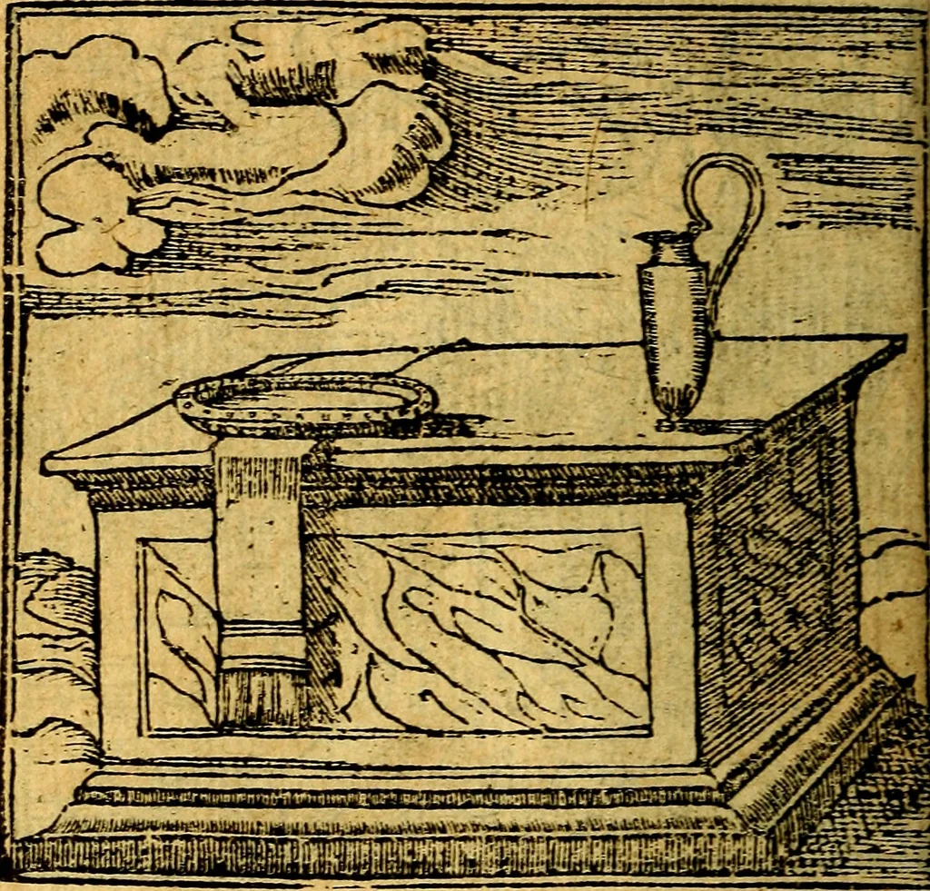 An illustration from Omnia D. And. Alciati emblemata : ad quae singula, praeter concinnas acutásque inscriptiones, lepidas & expressas imagines, ac caetera omnia, quae prioribus nostris editionibus cúm ad eorum distinctionem, tum ad ornatum & correctionem adhibita continebantur, : nunc primùm perelegantia persubtiliáq[ue] adiecta sunt epimuthia, quibus emblematum amplitudo quaecunq[ue] in iis dubia sunt aut obscura, tanquam perspicuis illustrantur, 1566, leaf 47