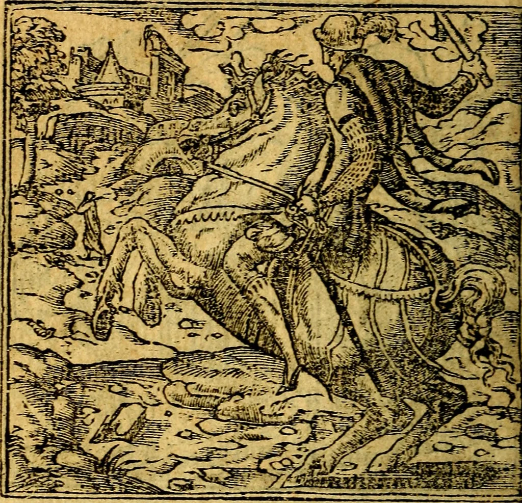 An illustration from Omnia D. And. Alciati emblemata : ad quae singula, praeter concinnas acutásque inscriptiones, lepidas & expressas imagines, ac caetera omnia, quae prioribus nostris editionibus cúm ad eorum distinctionem, tum ad ornatum & correctionem adhibita continebantur, : nunc primùm perelegantia persubtiliáq[ue] adiecta sunt epimuthia, quibus emblematum amplitudo quaecunq[ue] in iis dubia sunt aut obscura, tanquam perspicuis illustrantur, 1566, leaf 51
