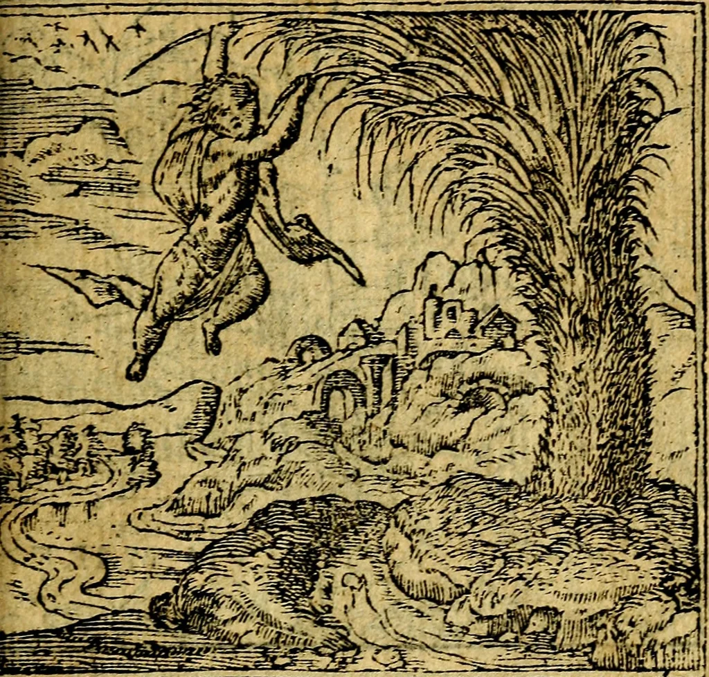 An illustration from Omnia D. And. Alciati emblemata : ad quae singula, praeter concinnas acutásque inscriptiones, lepidas & expressas imagines, ac caetera omnia, quae prioribus nostris editionibus cúm ad eorum distinctionem, tum ad ornatum & correctionem adhibita continebantur, : nunc primùm perelegantia persubtiliáq[ue] adiecta sunt epimuthia, quibus emblematum amplitudo quaecunq[ue] in iis dubia sunt aut obscura, tanquam perspicuis illustrantur, 1566, leaf 52