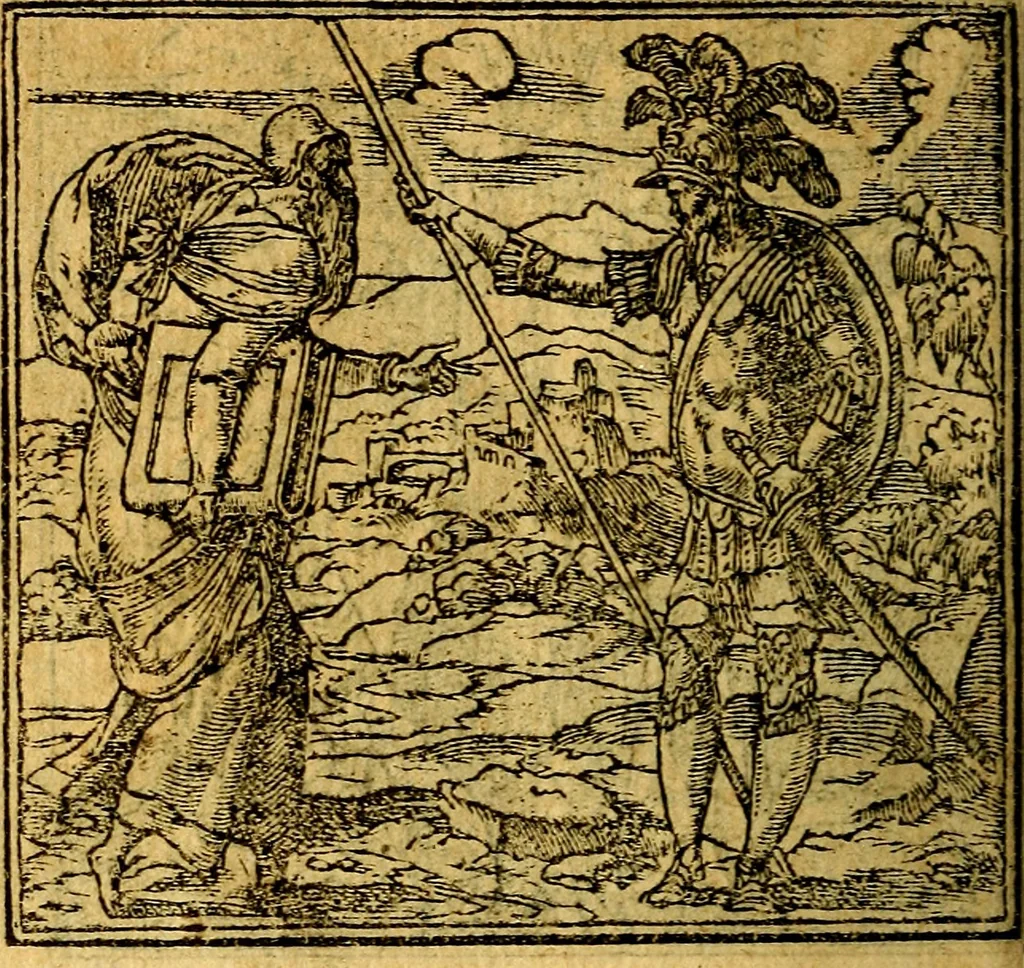 An illustration from Omnia D. And. Alciati emblemata : ad quae singula, praeter concinnas acutásque inscriptiones, lepidas & expressas imagines, ac caetera omnia, quae prioribus nostris editionibus cúm ad eorum distinctionem, tum ad ornatum & correctionem adhibita continebantur, : nunc primùm perelegantia persubtiliáq[ue] adiecta sunt epimuthia, quibus emblematum amplitudo quaecunq[ue] in iis dubia sunt aut obscura, tanquam perspicuis illustrantur, 1566, leaf 57