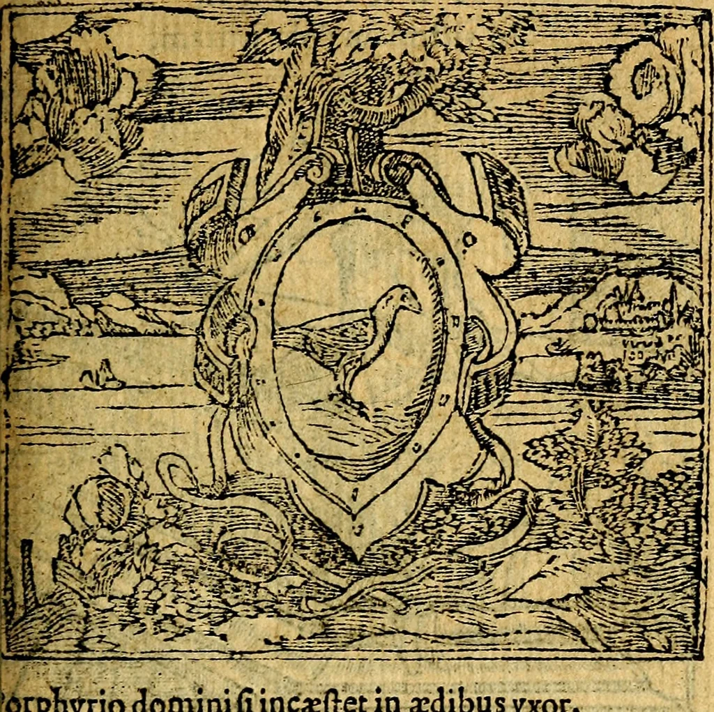 An illustration from Omnia D. And. Alciati emblemata : ad quae singula, praeter concinnas acutásque inscriptiones, lepidas & expressas imagines, ac caetera omnia, quae prioribus nostris editionibus cúm ad eorum distinctionem, tum ad ornatum & correctionem adhibita continebantur, : nunc primùm perelegantia persubtiliáq[ue] adiecta sunt epimuthia, quibus emblematum amplitudo quaecunq[ue] in iis dubia sunt aut obscura, tanquam perspicuis illustrantur, 1566, leaf 64