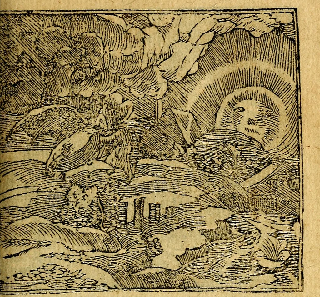 An illustration from Omnia D. And. Alciati emblemata : ad quae singula, praeter concinnas acutásque inscriptiones, lepidas & expressas imagines, ac caetera omnia, quae prioribus nostris editionibus cúm ad eorum distinctionem, tum ad ornatum & correctionem adhibita continebantur, : nunc primùm perelegantia persubtiliáq[ue] adiecta sunt epimuthia, quibus emblematum amplitudo quaecunq[ue] in iis dubia sunt aut obscura, tanquam perspicuis illustrantur, 1566, leaf 78
