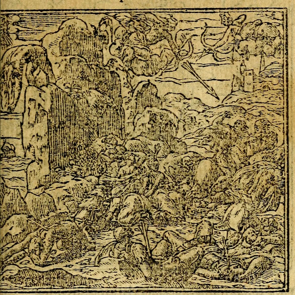 An illustration from Omnia D. And. Alciati emblemata : ad quae singula, praeter concinnas acutásque inscriptiones, lepidas & expressas imagines, ac caetera omnia, quae prioribus nostris editionibus cúm ad eorum distinctionem, tum ad ornatum & correctionem adhibita continebantur, : nunc primùm perelegantia persubtiliáq[ue] adiecta sunt epimuthia, quibus emblematum amplitudo quaecunq[ue] in iis dubia sunt aut obscura, tanquam perspicuis illustrantur, 1566, leaf 84