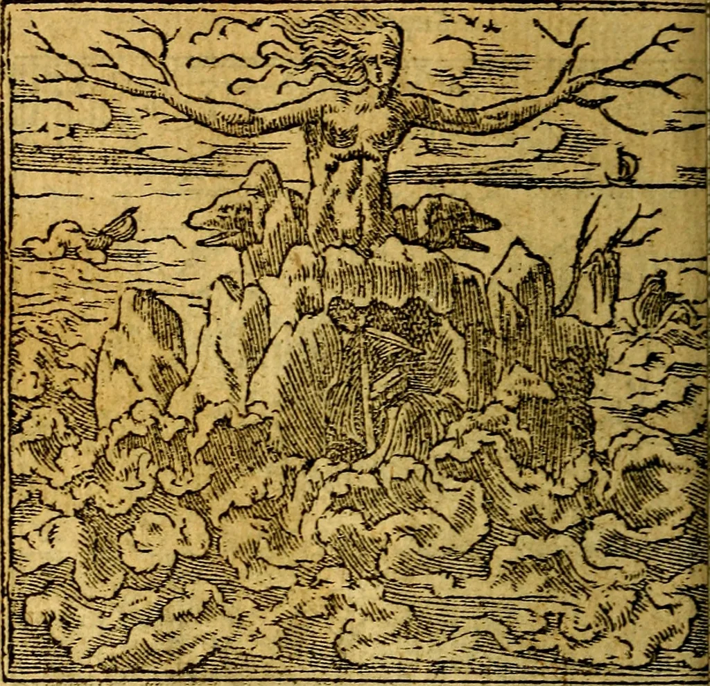 An illustration from Omnia D. And. Alciati emblemata : ad quae singula, praeter concinnas acutásque inscriptiones, lepidas & expressas imagines, ac caetera omnia, quae prioribus nostris editionibus cúm ad eorum distinctionem, tum ad ornatum & correctionem adhibita continebantur, : nunc primùm perelegantia persubtiliáq[ue] adiecta sunt epimuthia, quibus emblematum amplitudo quaecunq[ue] in iis dubia sunt aut obscura, tanquam perspicuis illustrantur, 1566, leaf 85
