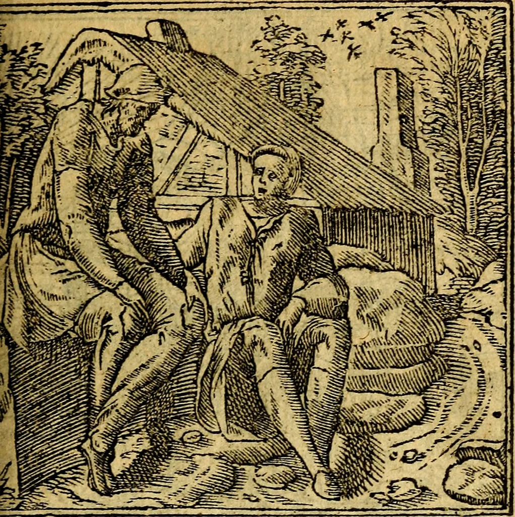 An illustration from Omnia D. And. Alciati emblemata : ad quae singula, praeter concinnas acutásque inscriptiones, lepidas & expressas imagines, ac caetera omnia, quae prioribus nostris editionibus cúm ad eorum distinctionem, tum ad ornatum & correctionem adhibita continebantur, : nunc primùm perelegantia persubtiliáq[ue] adiecta sunt epimuthia, quibus emblematum amplitudo quaecunq[ue] in iis dubia sunt aut obscura, tanquam perspicuis illustrantur, 1566, leaf 98
