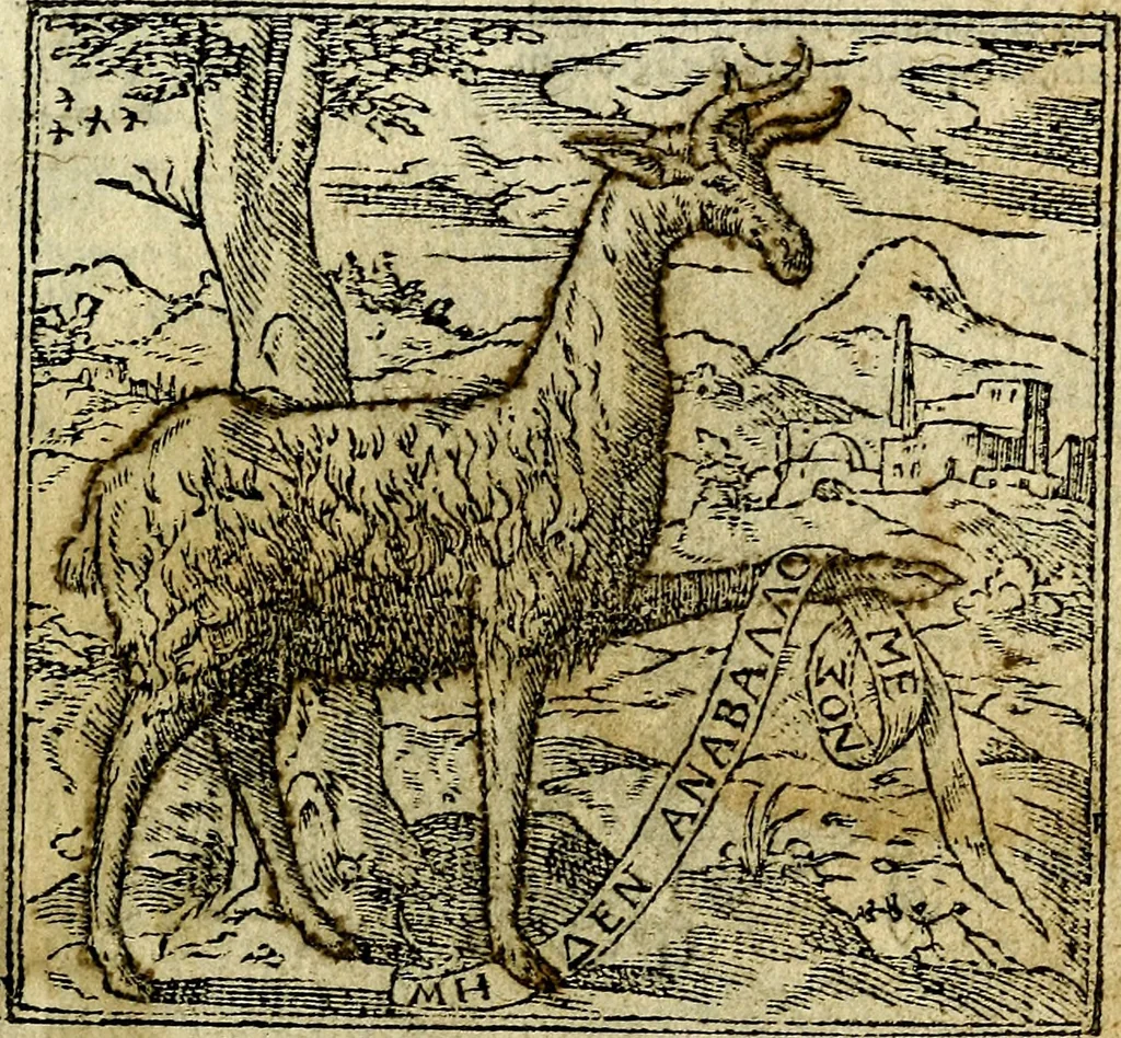 An illustration from Omnia D. And. Alciati Emblemata : ad qvae singula praeter concinnas acutásque inscriptiones, lepidas & expressas imagines, ac caetera omnia, quae prioribus nostris editionibus cùm ad eorum distinctionem, tum ad ornatum & correctionem adhibita continebantur, : nunc primùm perelegantia persubtiliaq́ [ue], 1564, leaf 10