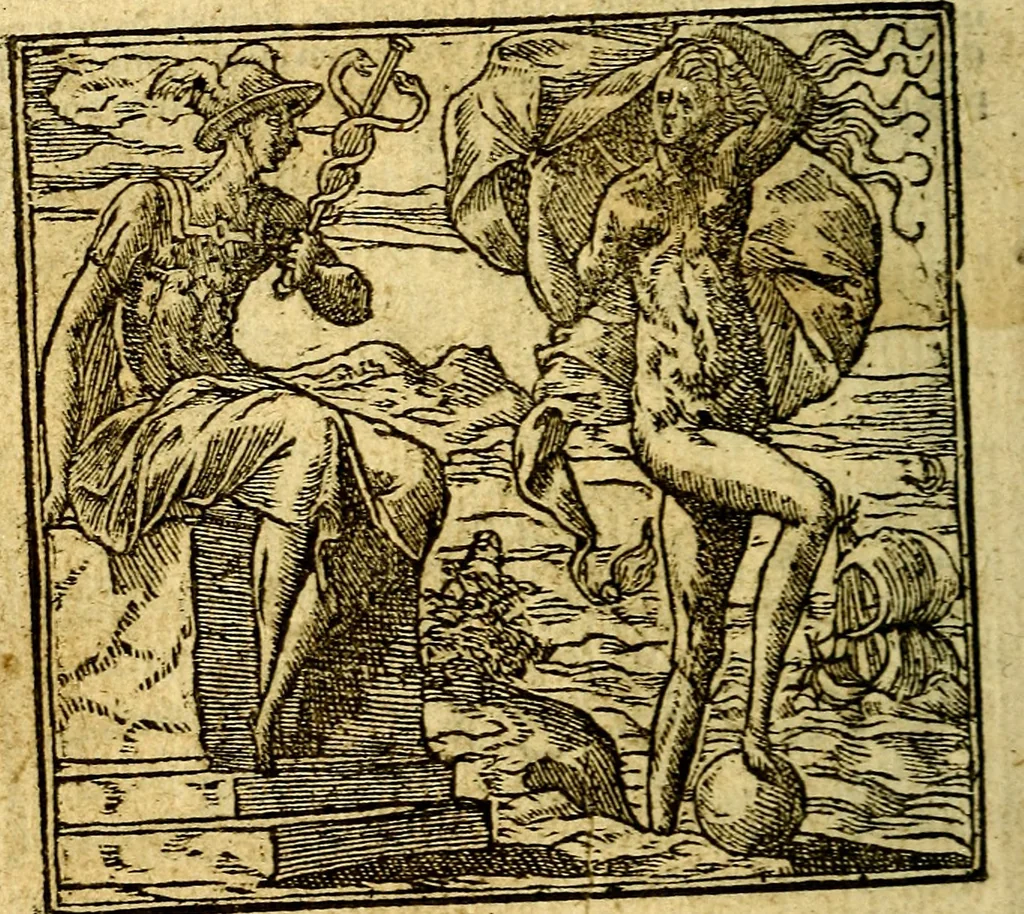 An illustration from Omnia D. And. Alciati Emblemata : ad qvae singula praeter concinnas acutásque inscriptiones, lepidas & expressas imagines, ac caetera omnia, quae prioribus nostris editionibus cùm ad eorum distinctionem, tum ad ornatum & correctionem adhibita continebantur, : nunc primùm perelegantia persubtiliaq́ [ue], 1564, leaf 109