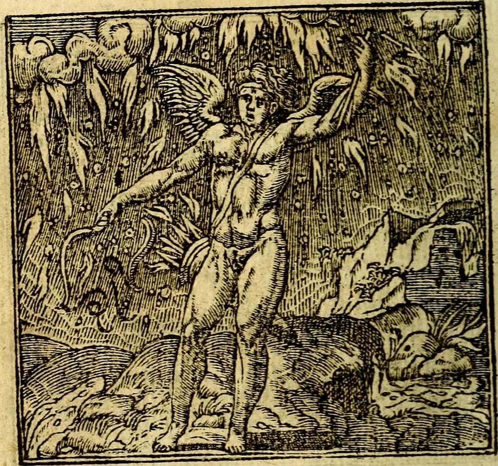 An illustration from Omnia D. And. Alciati Emblemata : ad qvae singula praeter concinnas acutásque inscriptiones, lepidas & expressas imagines, ac caetera omnia, quae prioribus nostris editionibus cùm ad eorum distinctionem, tum ad ornatum & correctionem adhibita continebantur, : nunc primùm perelegantia persubtiliaq́ [ue], 1564, leaf 119