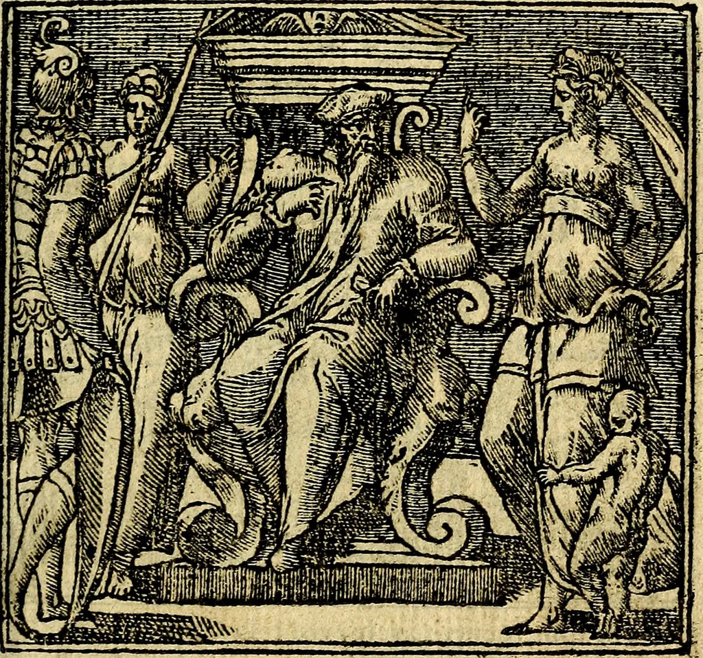 An illustration from Omnia D. And. Alciati Emblemata : ad qvae singula praeter concinnas acutásque inscriptiones, lepidas & expressas imagines, ac caetera omnia, quae prioribus nostris editionibus cùm ad eorum distinctionem, tum ad ornatum & correctionem adhibita continebantur, : nunc primùm perelegantia persubtiliaq́ [ue], 1564, leaf 120