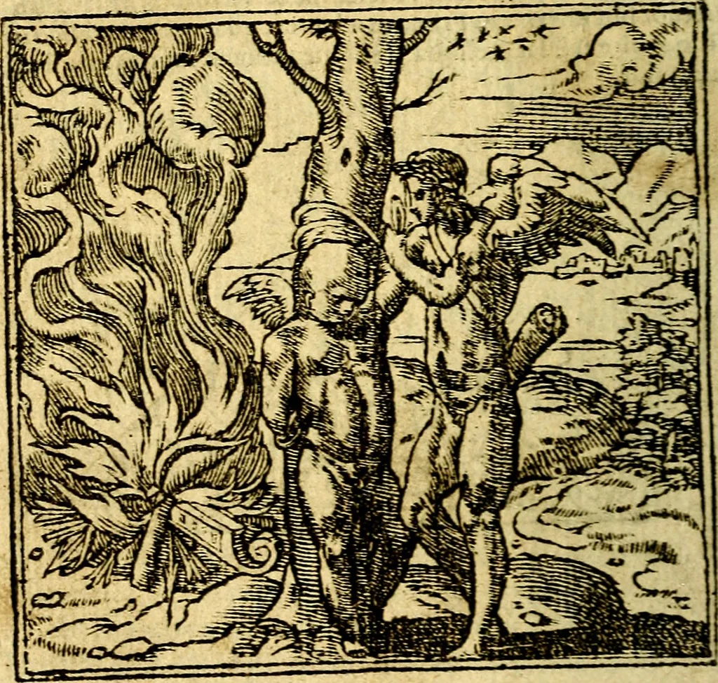 An illustration from Omnia D. And. Alciati Emblemata : ad qvae singula praeter concinnas acutásque inscriptiones, lepidas & expressas imagines, ac caetera omnia, quae prioribus nostris editionibus cùm ad eorum distinctionem, tum ad ornatum & correctionem adhibita continebantur, : nunc primùm perelegantia persubtiliaq́ [ue], 1564, leaf 123