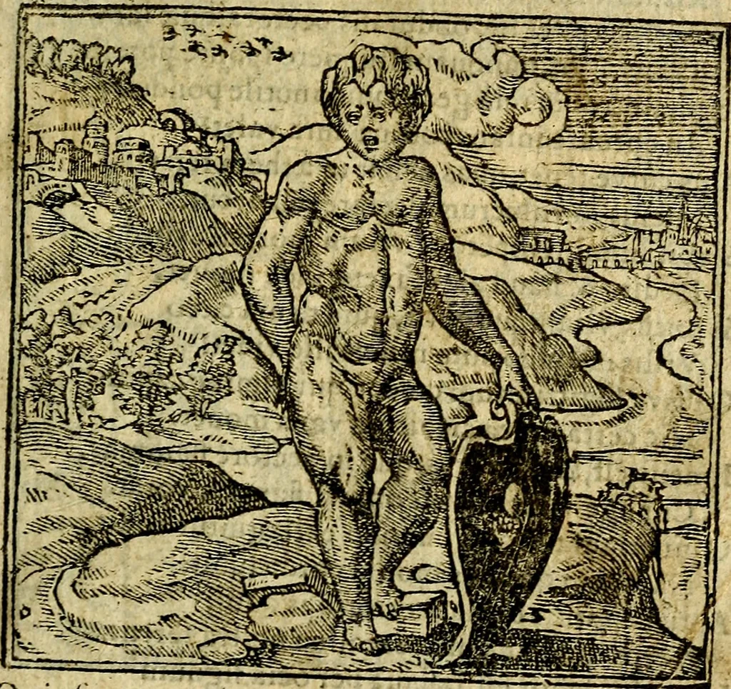 An illustration from Omnia D. And. Alciati Emblemata : ad qvae singula praeter concinnas acutásque inscriptiones, lepidas & expressas imagines, ac caetera omnia, quae prioribus nostris editionibus cùm ad eorum distinctionem, tum ad ornatum & correctionem adhibita continebantur, : nunc primùm perelegantia persubtiliaq́ [ue], 1564, leaf 126