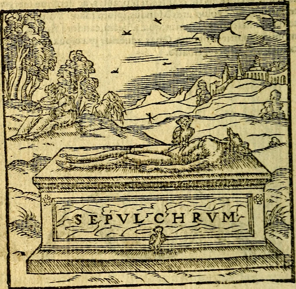 An illustration from Omnia D. And. Alciati Emblemata : ad qvae singula praeter concinnas acutásque inscriptiones, lepidas & expressas imagines, ac caetera omnia, quae prioribus nostris editionibus cùm ad eorum distinctionem, tum ad ornatum & correctionem adhibita continebantur, : nunc primùm perelegantia persubtiliaq́ [ue], 1564, leaf 131