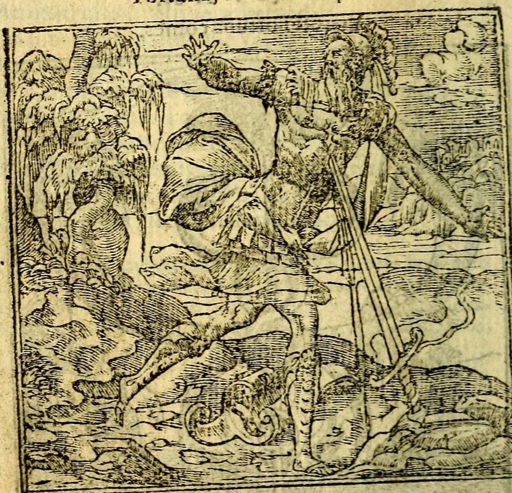 An illustration from Omnia D. And. Alciati Emblemata : ad qvae singula praeter concinnas acutásque inscriptiones, lepidas & expressas imagines, ac caetera omnia, quae prioribus nostris editionibus cùm ad eorum distinctionem, tum ad ornatum & correctionem adhibita continebantur, : nunc primùm perelegantia persubtiliaq́ [ue], 1564, leaf 135