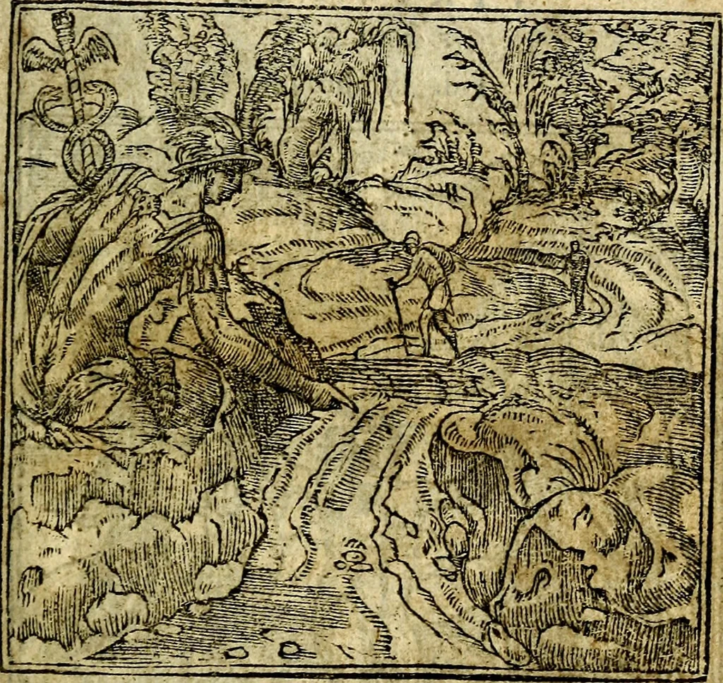 An illustration from Omnia D. And. Alciati Emblemata : ad qvae singula praeter concinnas acutásque inscriptiones, lepidas & expressas imagines, ac caetera omnia, quae prioribus nostris editionibus cùm ad eorum distinctionem, tum ad ornatum & correctionem adhibita continebantur, : nunc primùm perelegantia persubtiliaq́ [ue], 1564, leaf 14