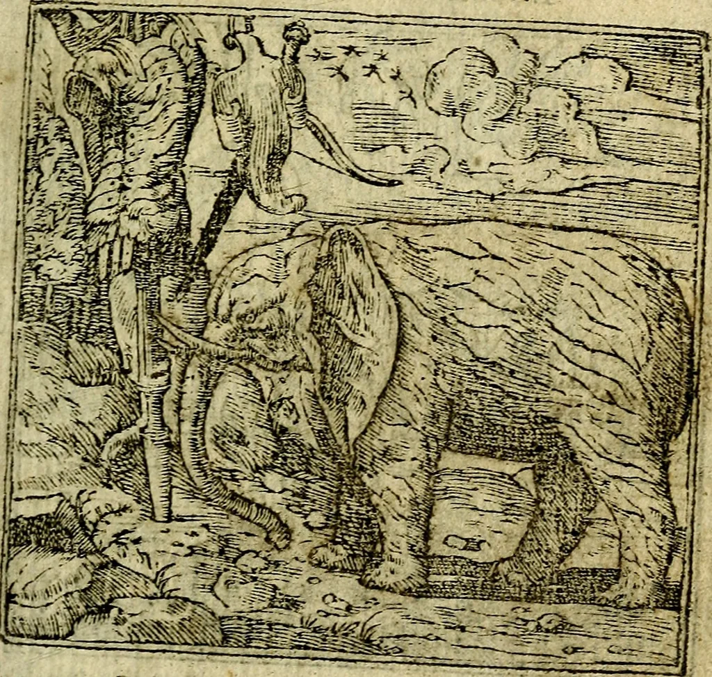An illustration from Omnia D. And. Alciati Emblemata : ad qvae singula praeter concinnas acutásque inscriptiones, lepidas & expressas imagines, ac caetera omnia, quae prioribus nostris editionibus cùm ad eorum distinctionem, tum ad ornatum & correctionem adhibita continebantur, : nunc primùm perelegantia persubtiliaq́ [ue], 1564, leaf 140