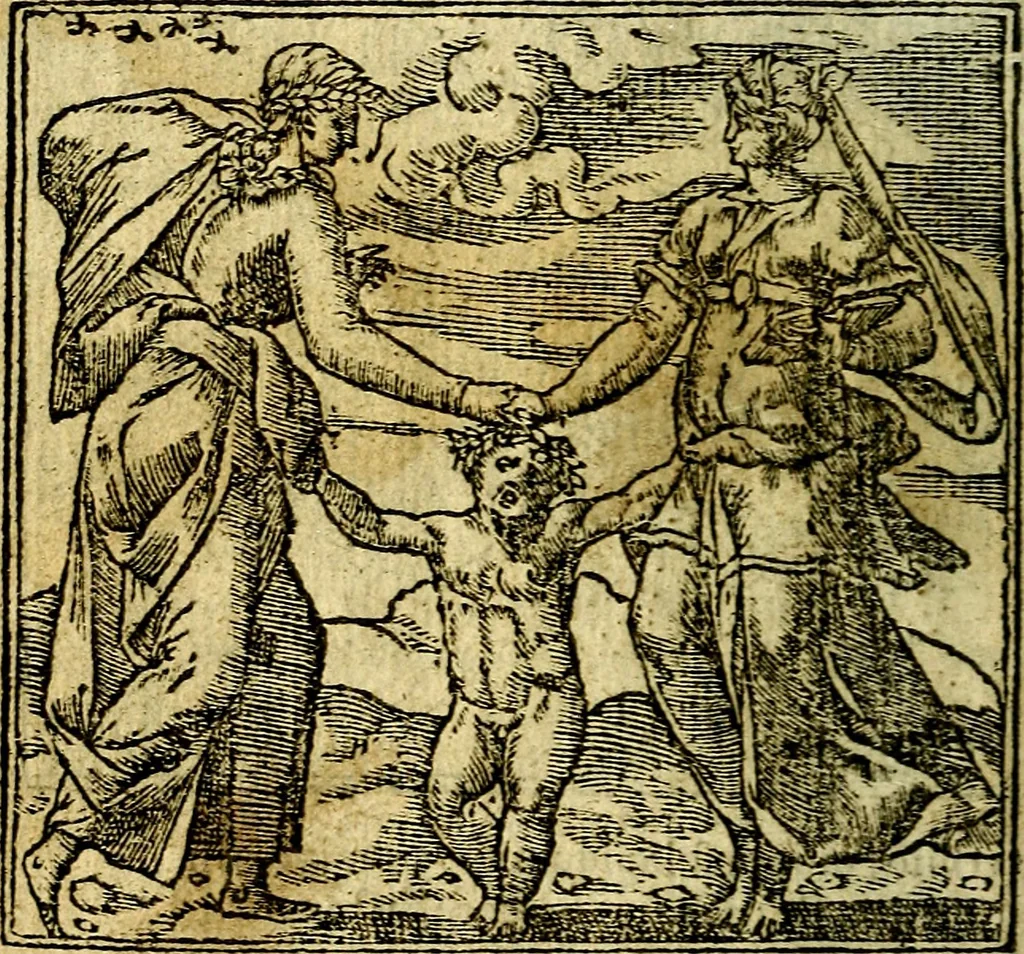 An illustration from Omnia D. And. Alciati Emblemata : ad qvae singula praeter concinnas acutásque inscriptiones, lepidas & expressas imagines, ac caetera omnia, quae prioribus nostris editionibus cùm ad eorum distinctionem, tum ad ornatum & correctionem adhibita continebantur, : nunc primùm perelegantia persubtiliaq́ [ue], 1564, leaf 15