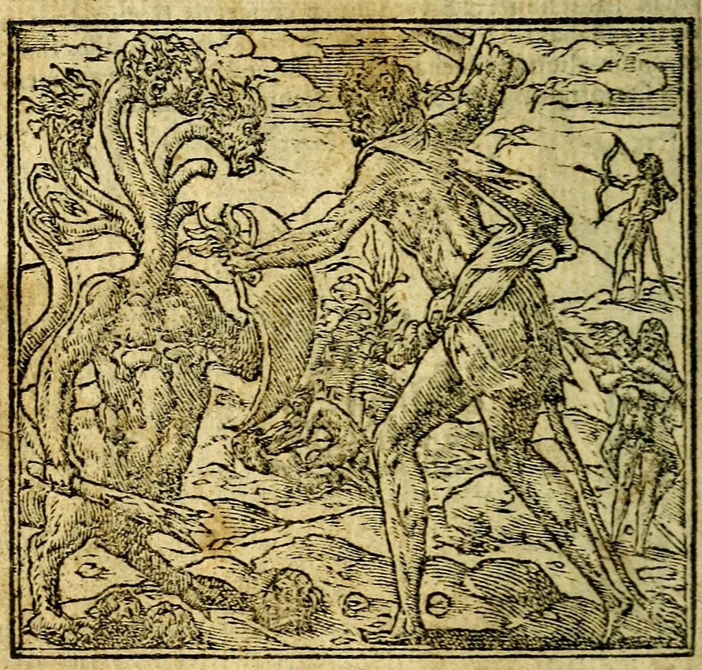 An illustration from Omnia D. And. Alciati Emblemata : ad qvae singula praeter concinnas acutásque inscriptiones, lepidas & expressas imagines, ac caetera omnia, quae prioribus nostris editionibus cùm ad eorum distinctionem, tum ad ornatum & correctionem adhibita continebantur, : nunc primùm perelegantia persubtiliaq́ [ue], 1564, leaf 157