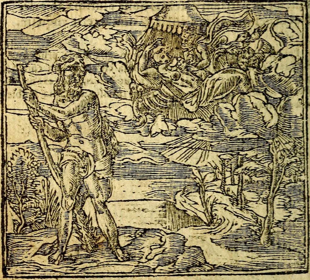 An illustration from Omnia D. And. Alciati Emblemata : ad qvae singula praeter concinnas acutásque inscriptiones, lepidas & expressas imagines, ac caetera omnia, quae prioribus nostris editionibus cùm ad eorum distinctionem, tum ad ornatum & correctionem adhibita continebantur, : nunc primùm perelegantia persubtiliaq́ [ue], 1564, leaf 159