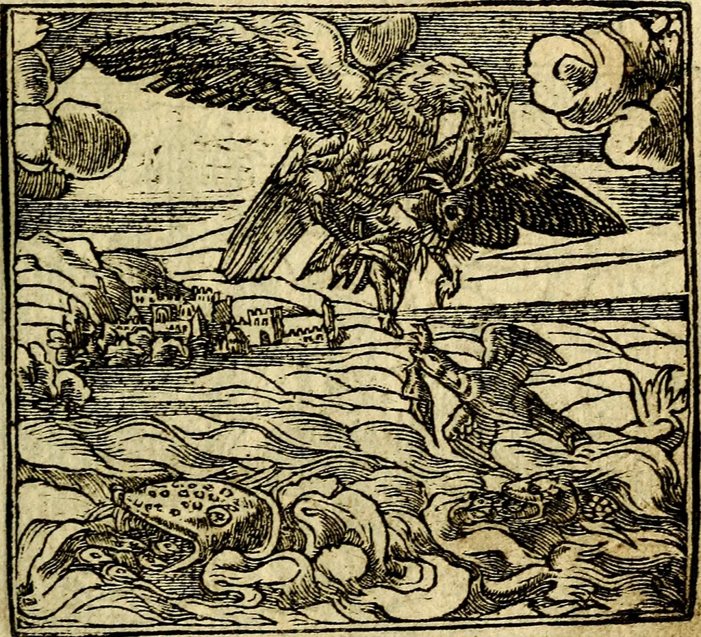 An illustration from Omnia D. And. Alciati Emblemata : ad qvae singula praeter concinnas acutásque inscriptiones, lepidas & expressas imagines, ac caetera omnia, quae prioribus nostris editionibus cùm ad eorum distinctionem, tum ad ornatum & correctionem adhibita continebantur, : nunc primùm perelegantia persubtiliaq́ [ue], 1564, leaf 162