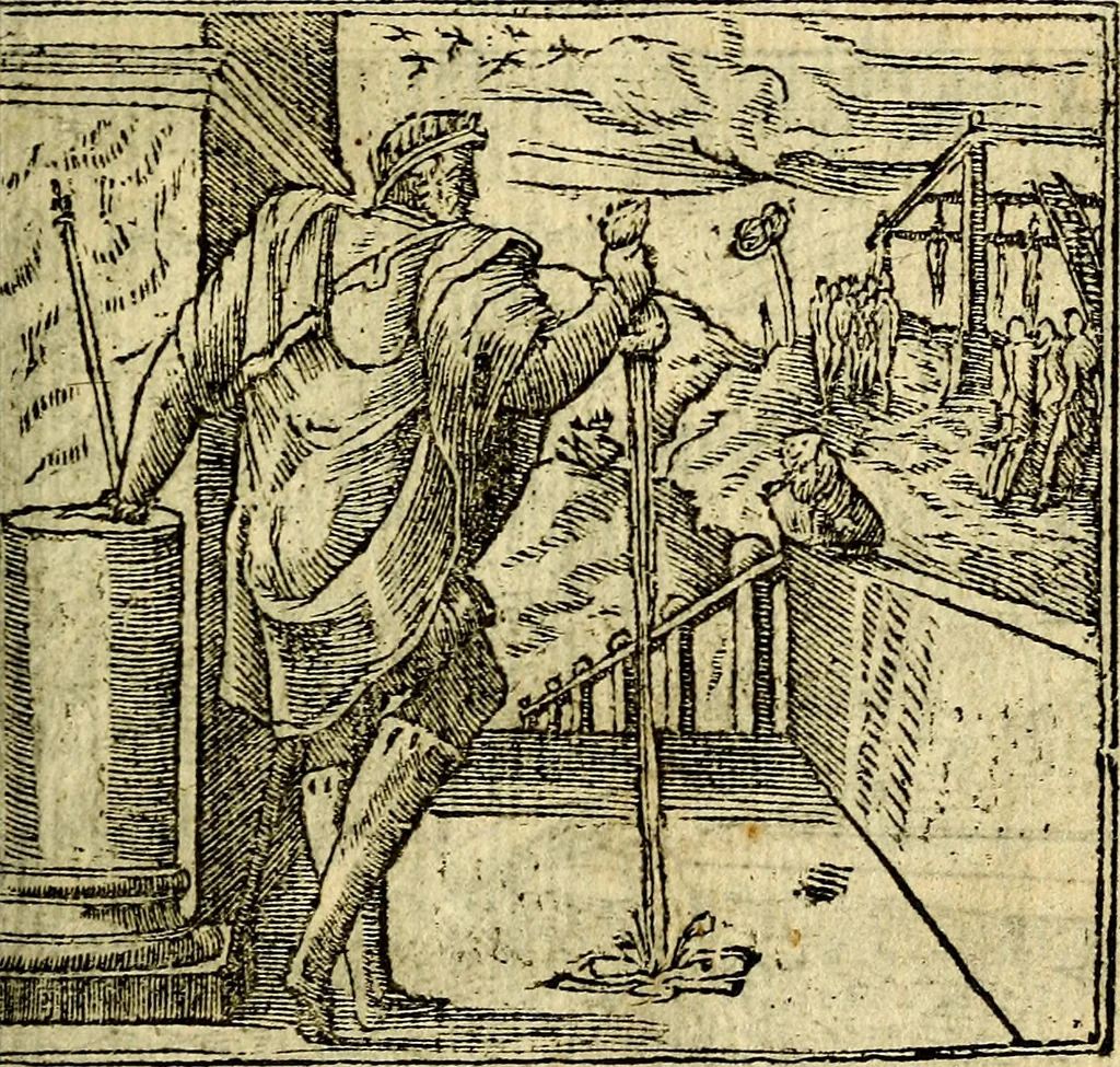 An illustration from Omnia D. And. Alciati Emblemata : ad qvae singula praeter concinnas acutásque inscriptiones, lepidas & expressas imagines, ac caetera omnia, quae prioribus nostris editionibus cùm ad eorum distinctionem, tum ad ornatum & correctionem adhibita continebantur, : nunc primùm perelegantia persubtiliaq́ [ue], 1564, leaf 168