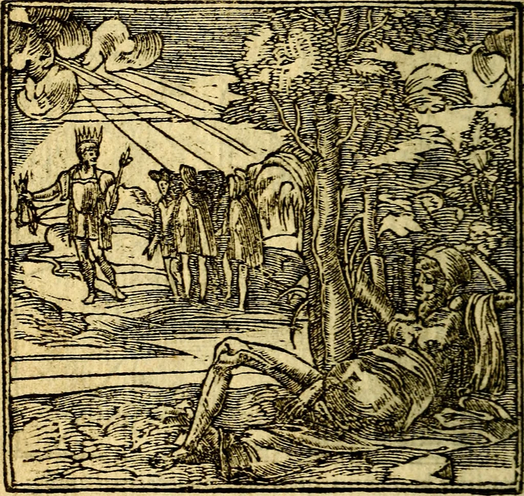 An illustration from Omnia D. And. Alciati Emblemata : ad qvae singula praeter concinnas acutásque inscriptiones, lepidas & expressas imagines, ac caetera omnia, quae prioribus nostris editionibus cùm ad eorum distinctionem, tum ad ornatum & correctionem adhibita continebantur, : nunc primùm perelegantia persubtiliaq́ [ue], 1564, leaf 169