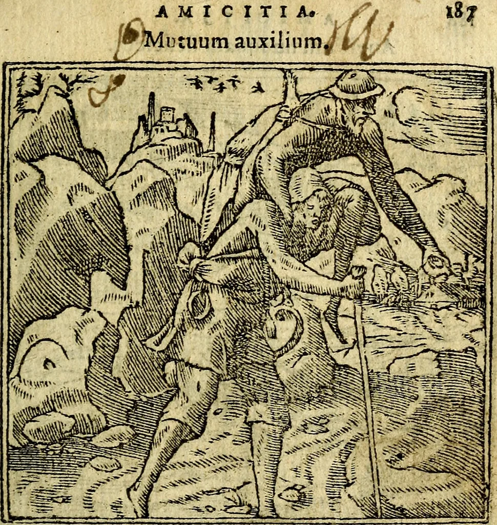 An illustration from Omnia D. And. Alciati Emblemata : ad qvae singula praeter concinnas acutásque inscriptiones, lepidas & expressas imagines, ac caetera omnia, quae prioribus nostris editionibus cùm ad eorum distinctionem, tum ad ornatum & correctionem adhibita continebantur, : nunc primùm perelegantia persubtiliaq́ [ue], 1564, leaf 184