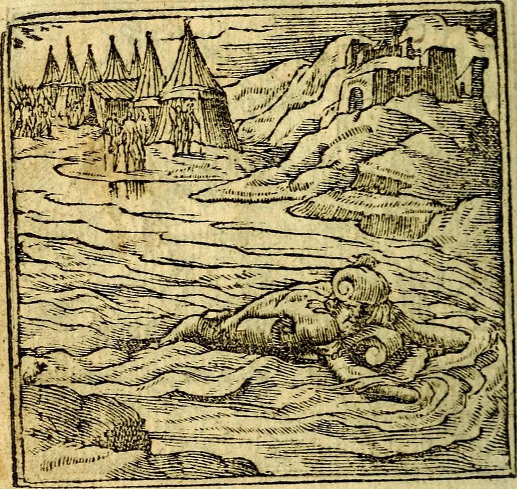An illustration from Omnia D. And. Alciati Emblemata : ad qvae singula praeter concinnas acutásque inscriptiones, lepidas & expressas imagines, ac caetera omnia, quae prioribus nostris editionibus cùm ad eorum distinctionem, tum ad ornatum & correctionem adhibita continebantur, : nunc primùm perelegantia persubtiliaq́ [ue], 1564, leaf 185