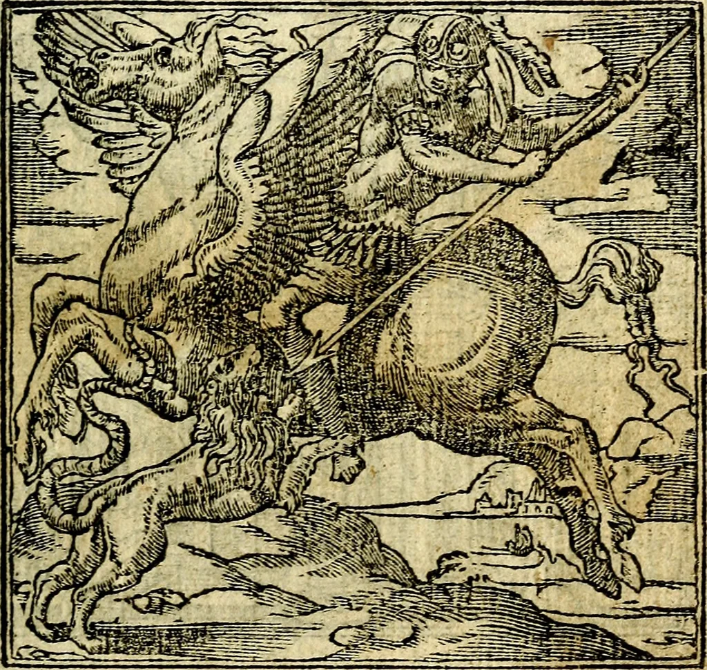An illustration from Omnia D. And. Alciati Emblemata : ad qvae singula praeter concinnas acutásque inscriptiones, lepidas & expressas imagines, ac caetera omnia, quae prioribus nostris editionibus cùm ad eorum distinctionem, tum ad ornatum & correctionem adhibita continebantur, : nunc primùm perelegantia persubtiliaq́ [ue], 1564, leaf 20